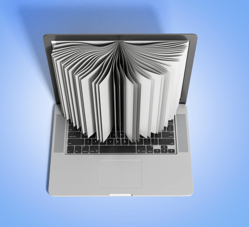 creative E-learning Concept Book and Laptop 3d render on white